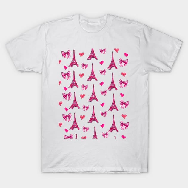 Girly Eiffel Tower Pattern in Watercolours T-Shirt by ArtInPi